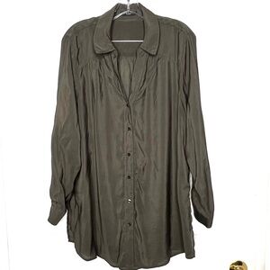 TTahary Women Sz 1X Olive Green Women's Button-Up Blouse Rayon/Nylon